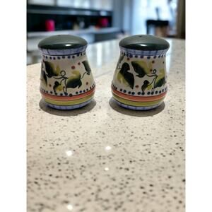 Vintage Ceramic Blue Ridge Salt & Pepper Shakers Multi-color Green Vines